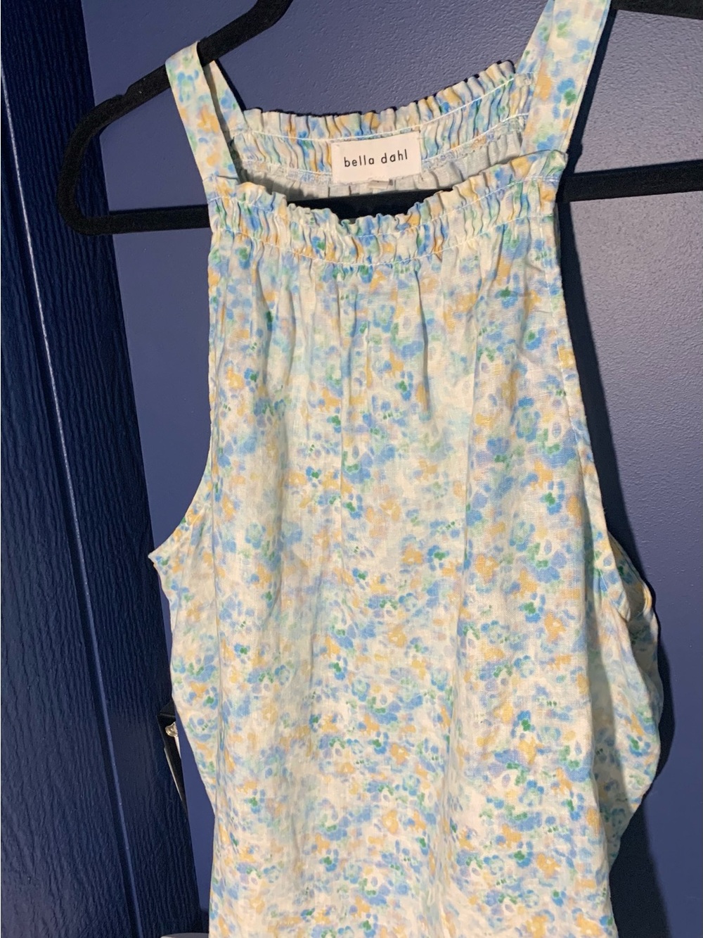 Bella Dahl Linen Light Blue Floral Halter Camisole with Yellow & Green Accents